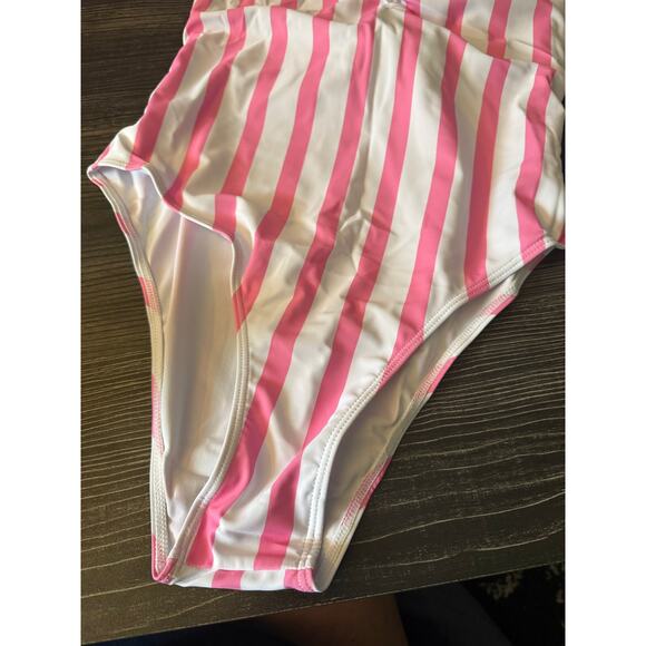 NWOT YOLAI Pink & White Striped Print Tube Top Strap Swimsuit Sz. M - Picture 7 of 7